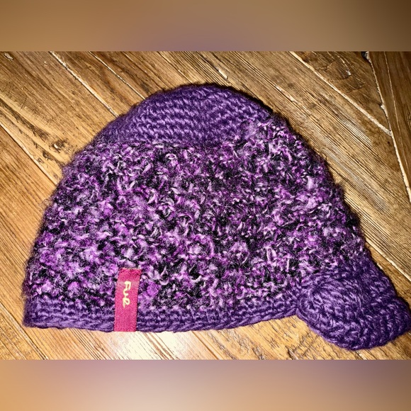 Turtle Fur Newsboy hat in purple crochet with button accents for adults - Picture 2 of 7